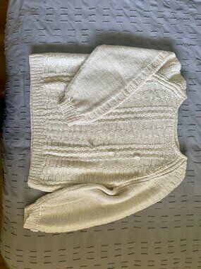 Hand Knit Cream Sweater with Ribbon Detail & Sleeve Bows | Cottage / Folk / Vint